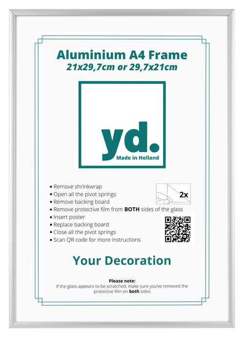 Aurora Aluminium Fotokader 21x29 7cm A4 set van 3 Zilver Voorzijde Inlegvel | Yourdecoration.be