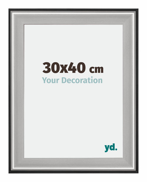 Birmingham Hout Fotokader 30x40cm Zwart Zilver gepolijst Maat | Yourdecoration.be