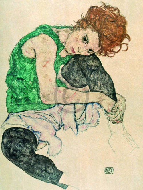Egon Schiele Sitzende Frau mit hochgezogenen Kunstdruk 60x80cm | Yourdecoration.be
