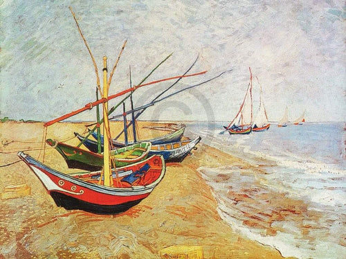 Vincent Van Gogh Barche sulla spiaggia Kunstdruk 80x60cm | Yourdecoration.be