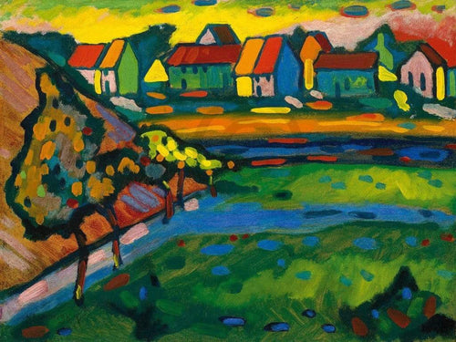 Wassily Kandinsky Bayrisches Dorf mit Feld Kunstdruk 80x60cm | Yourdecoration.be