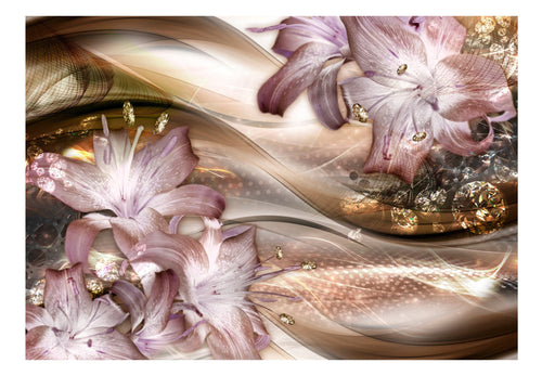 Fotobehang - Lilies on the Wave Brown - Vliesbehang