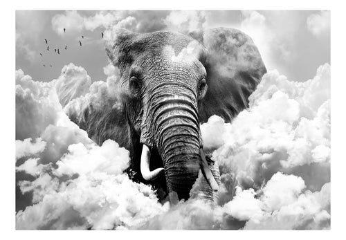 Fotobehang - Elephant in the Clouds Black and White - Vliesbehang