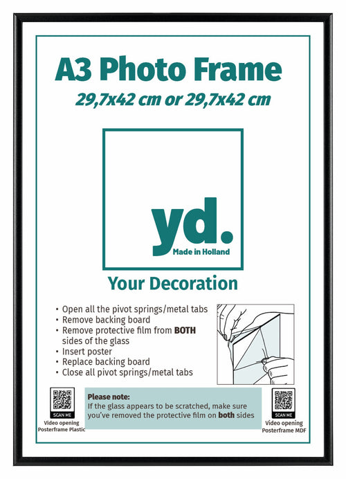 Fotokader 29,7x42cm A3 Zwart Aluminium Voorzijde Inlegvel | Yourdecoration.be