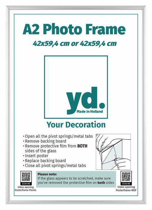 Aurora Aluminium Fotokader 42x59 4cm A2 set van 2 Zilver Voorzijde Inlegvel | Yourdecoration.be