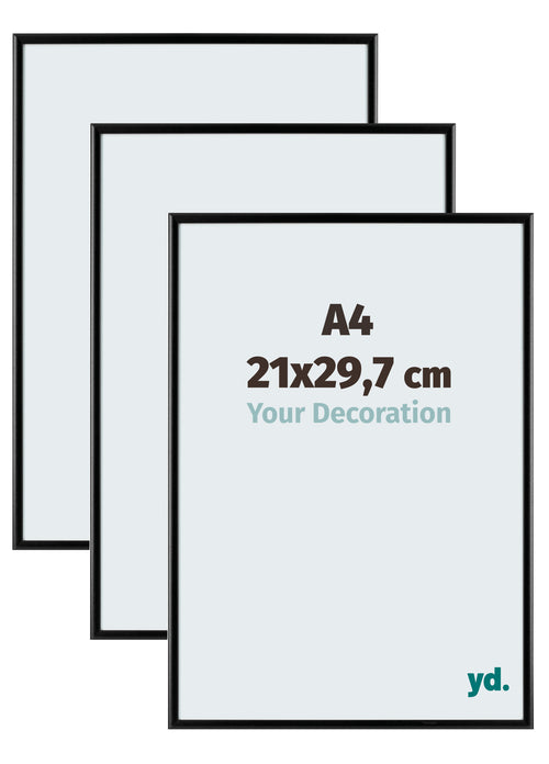 Aurora Aluminium Fotokader 21x29-7cm A4 Set Van 3 Zwart Mat Voorzijde Maat | Yourdecoration.be