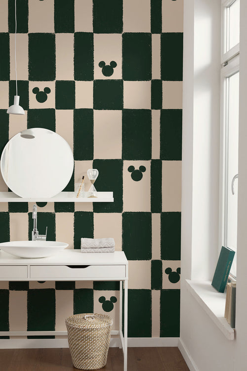 Disney Mickey Mouse Green Chess Interieur Fotobehang DX4 187 | Yourdecoration.be