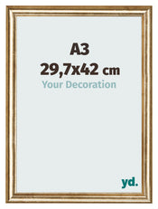 Fotokader 29 7x42cm A3 Goud Antiek MDF Lazio Voorzijde Maat | Yourdecoration.be