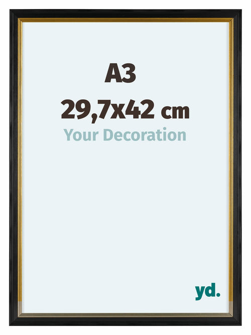 Lincoln Houten Fotokader 29 7x42cm A3 Zwart Goud Voorzijde Maat | Yourdecoration.be