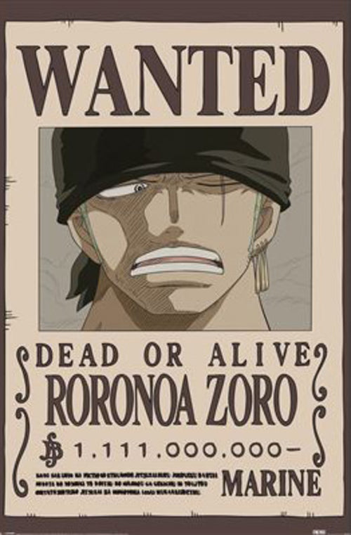 Poster One Piece Wanted Zoro 61x91 5cm PP2501065 | Yourdecoration.be
