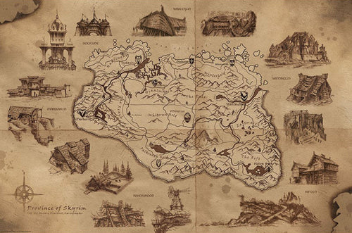 Poster Skyrim Illustrated Map 91 5x61cm Abystyle GBYDCO520 | Yourdecoration.be