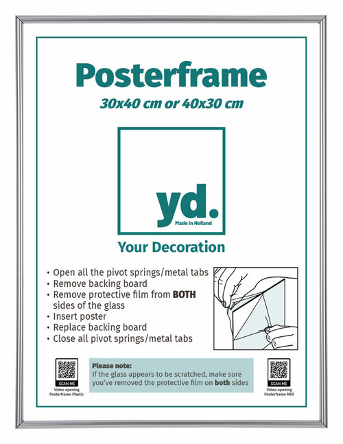 Posterkader Kunststof 30x40cm Zilver Voorzijde Maat | Yourdecoration.be