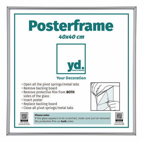 Posterkader Kunststof 40x40cm Zilver Voorzijde Maat | Yourdecoration.be