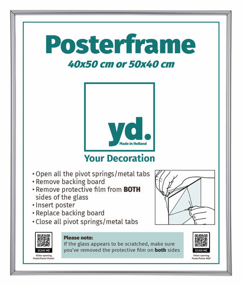 Posterkader Kunststof 40x50cm Zilver Voorzijde Maat | Yourdecoration.be