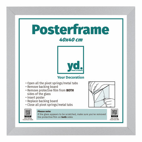 Posterkader MDF 40x40cm Mat Zilver Voorzijde Maat | Yourdecoration.be