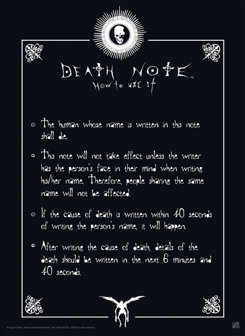 Death Note Rules Poster 38X52cm | Yourdecoration.be