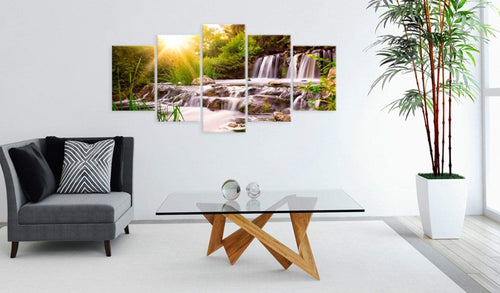 Artgeist Forest Waterfall Canvas Schilderij 5 luik Sfeer | Yourdecoration.be