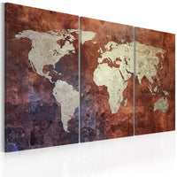 Artgeist Rusty kaart van de Wereld Canvas Schilderij 3 luik | Yourdecoration.be