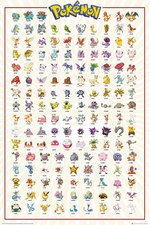 Gbeye FP4379 Pokemon Kanto 151 German Characters Poster 61x 91-5cm | Yourdecoration.be