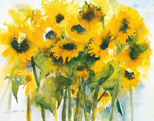 Christa Ohland   Sonnenblumenfeld Kunstdruk 12x90cm | Yourdecoration.be