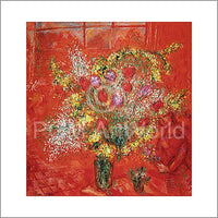 Marc Chagall   Fleurs sur fond rouge Kunstdruk 70x70cm | Yourdecoration.be