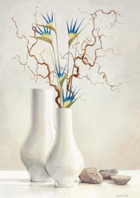 Karin Van der Valk   Willow Twigs with Blue Flowers Kunstdruk 30x40cm | Yourdecoration.be