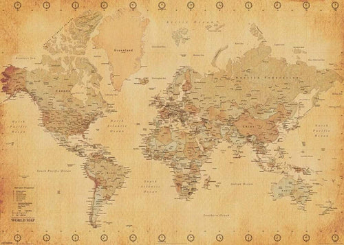 Pyramid World Map Vintage Style Poster 140x100cm | Yourdecoration.be