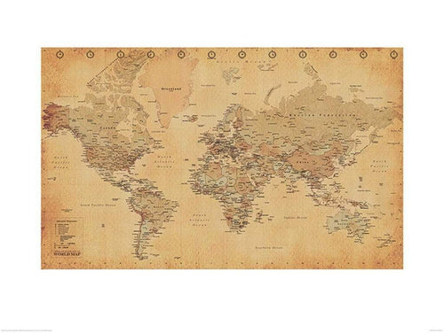 Pyramid World Map Vintage Style Kunstdruk 60x80cm | Yourdecoration.be