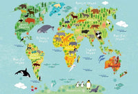 Wizard+Genius Kids World Map Animals Vlies Fotobehang 384x260cm 8 banen | Yourdecoration.be