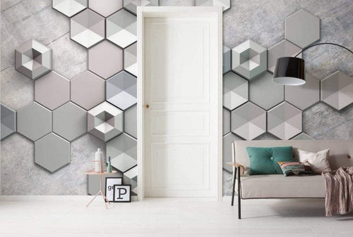 Komar Hexagon Concrete Vlies Fotobehang 400x250cm 4 banen Sfeer | Yourdecoration.be