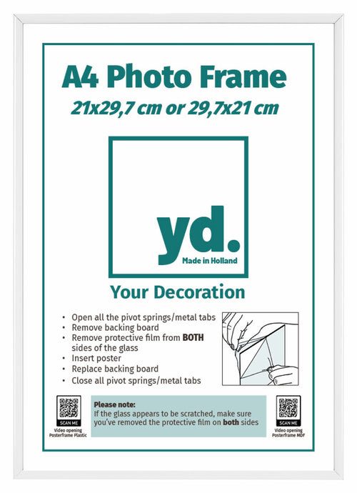 Aurora Aluminium Fotokader 21x29 7cm A4 set van 2 Wit Voorzijde Inlegvel | Yourdecoration.be