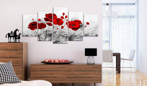 Artgeist Klaprozen rood wonder Canvas Schilderij 5 luik Sfeer | Yourdecoration.be