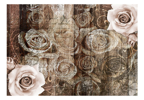Fotobehang - Old Wood & Roses - Vliesbehang