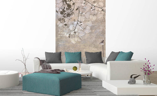 Dimex Beige Leaves Abstract Fotobehang 150x250cm 2 banen sfeer | Yourdecoration.be
