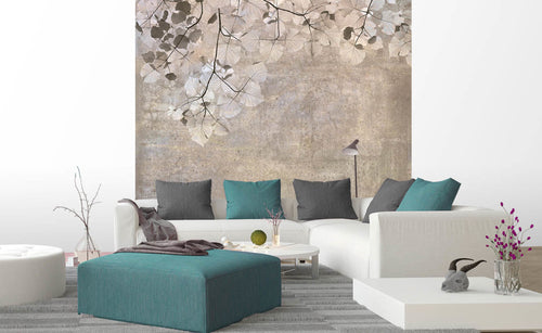 Dimex Beige Leaves Abstract Fotobehang 225x250cm 3 banen sfeer | Yourdecoration.be