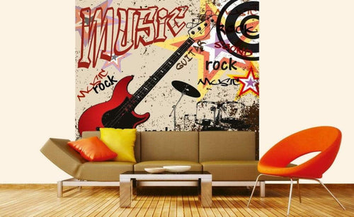 Dimex Red Guitar Fotobehang 225x250cm 3 banen Sfeer | Yourdecoration.be
