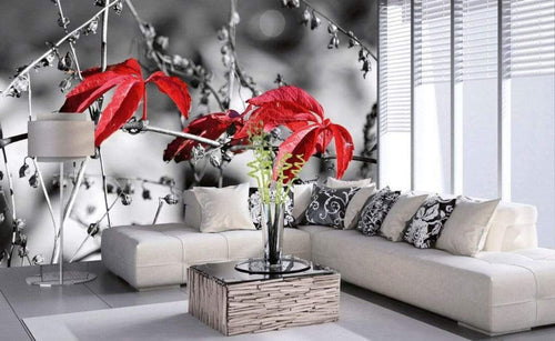 Dimex Red Leaves on Black Fotobehang 375x250cm 5 banen Sfeer | Yourdecoration.be