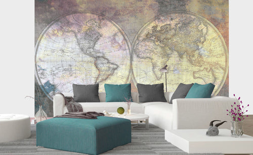 Dimex Wold Map Abstract I Fotobehang 375x250cm 5 banen sfeer | Yourdecoration.be