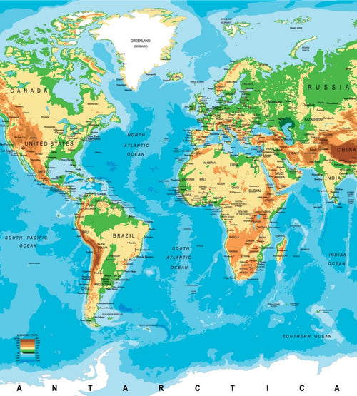 Dimex World Map Fotobehang 225x250cm 3 banen | Yourdecoration.be