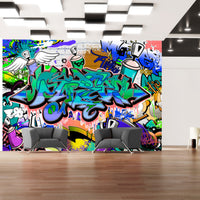 Fotobehang - Graffiti Blue Theme - Vliesbehang