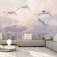 Fotobehang - Flying Swans - Vliesbehang