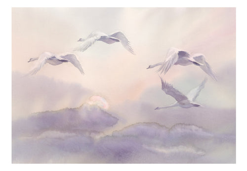 Fotobehang - Flying Swans - Vliesbehang