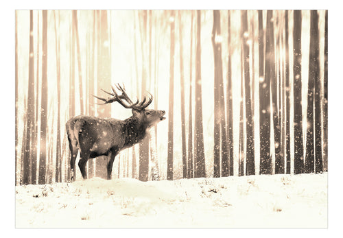 Fotobehang - Deer in the Snow Sepia - Vliesbehang