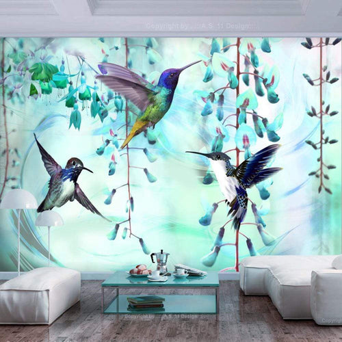 Artgeist Flying Hummingbirds Green Vlies Fotobehang Sfeer | Yourdecoration.be