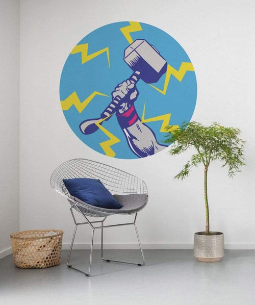 Komar Avengers Thors Hammer Pop Art Zelfklevend Fotobehang 128x128cm Rond Sfeer | Yourdecoration.be